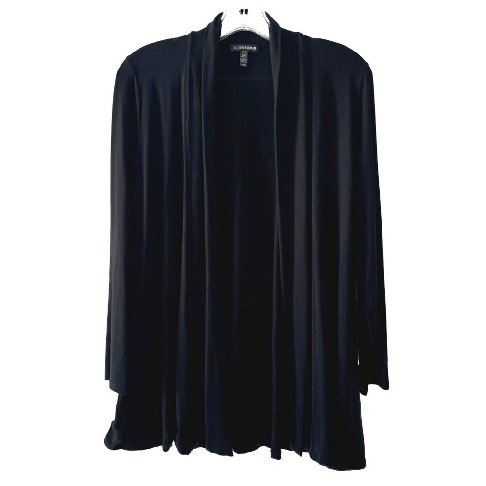 Eileen Fisher Women's Black Open Front Cardigan Made In USA, Size M